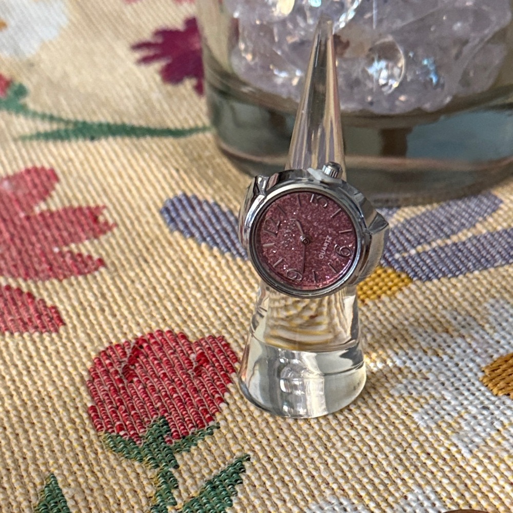 Elegant Silver and Pink Ring Watch